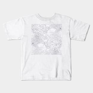 Grayscale Carnation Outline Pattern Kids T-Shirt